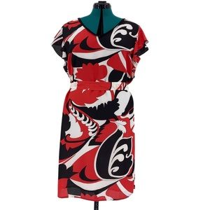 Smashed Lemon NWT Patterned Ruffled Sleeve V-Neck Dress with Tie Waist, 12